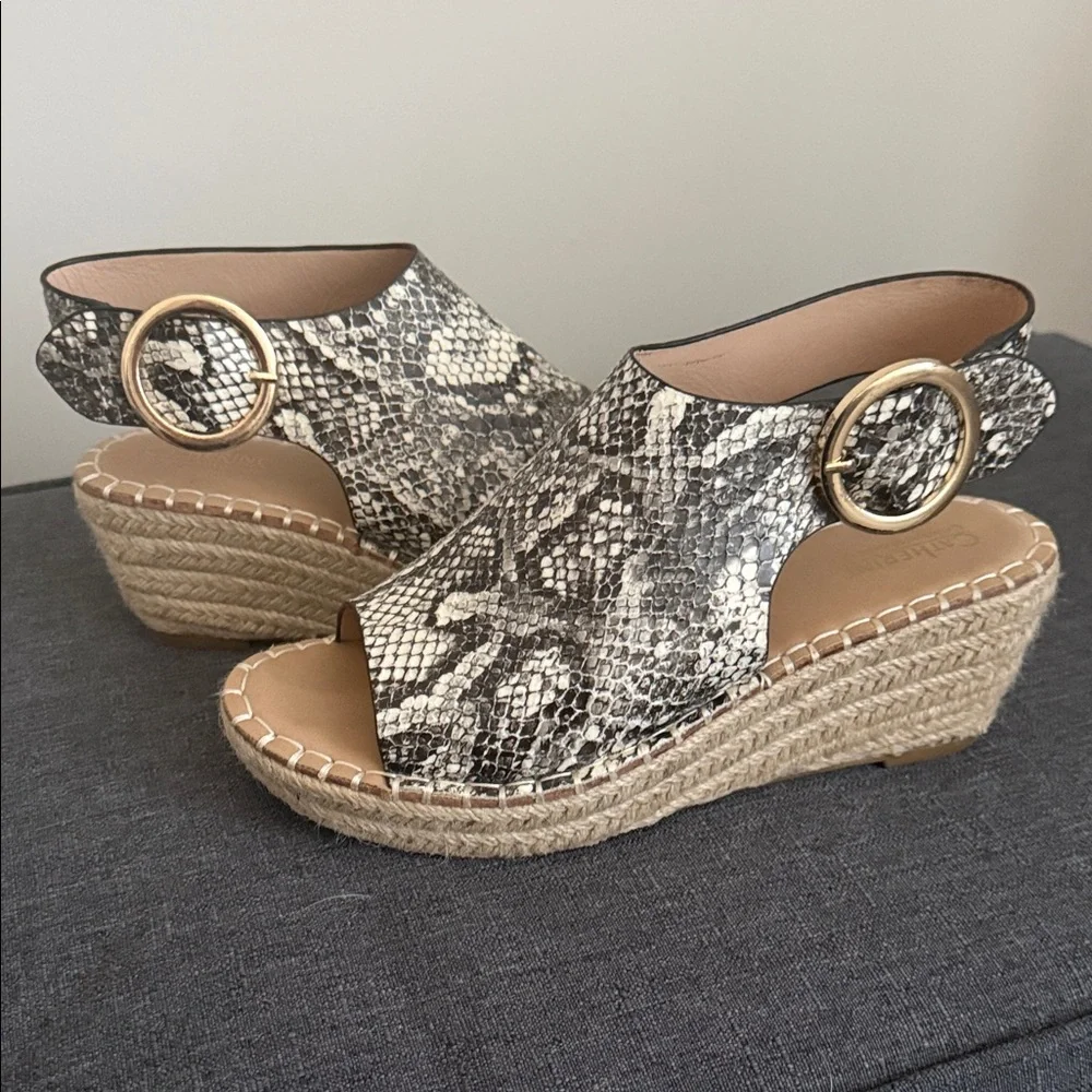 Catherine Malandrino Snake-Print Espadrille Wedge Sandals - Beige/Black